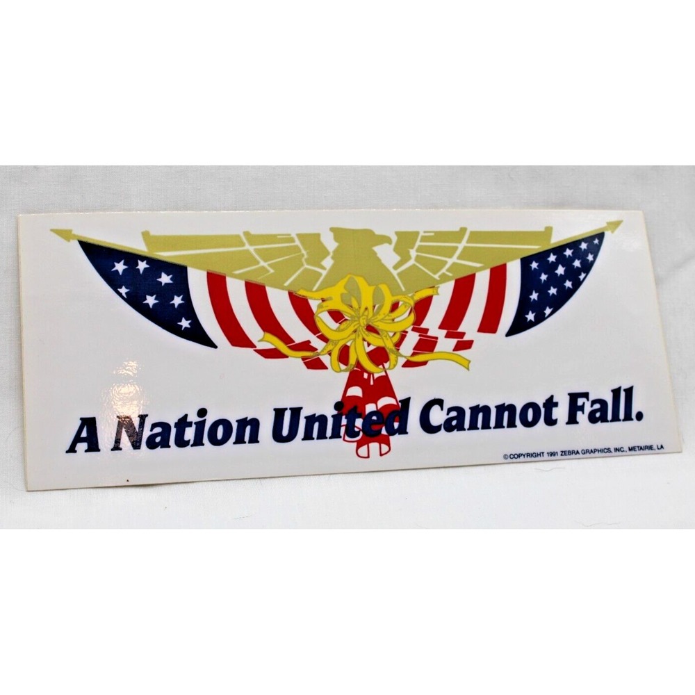 5 Vintage Patriotic Bumper Stickers A NATION UNITED CANNOT FALL Eagle USA 1991 - Picture 2 of 4